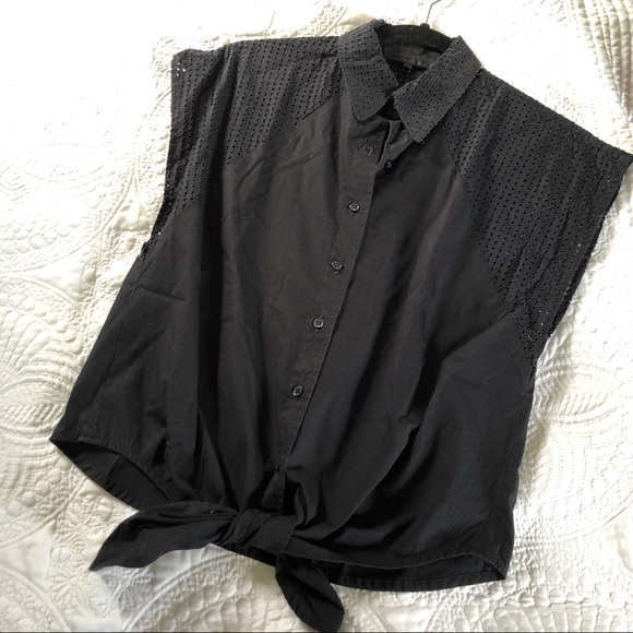American Retro Tops - AMERICAN RETRO Button Up Tie Front Black T Shirt 4